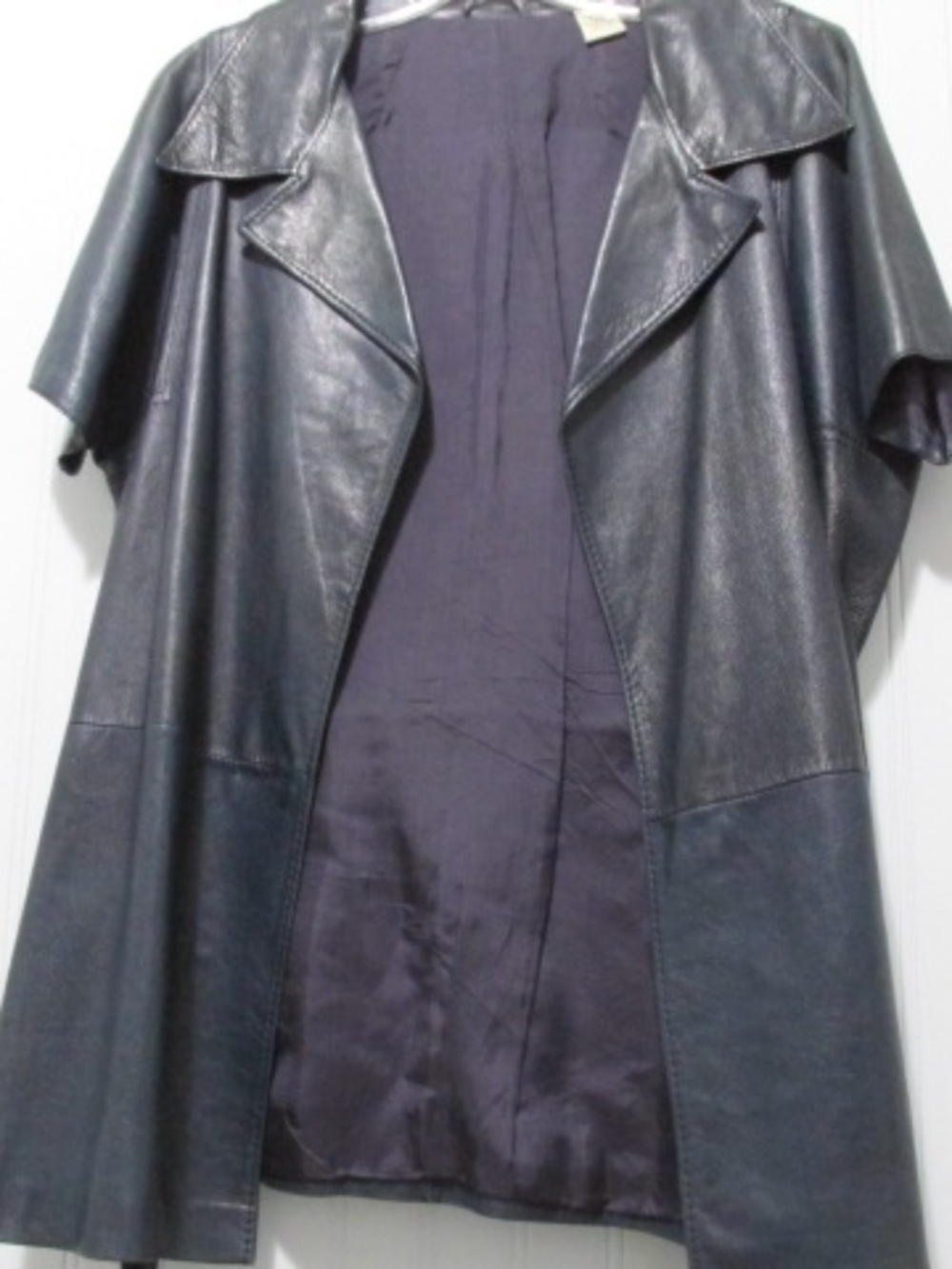 Pancaldi VTG Navy Open Front Belted Leather Jacket, Size XL - Picture 11 of 11